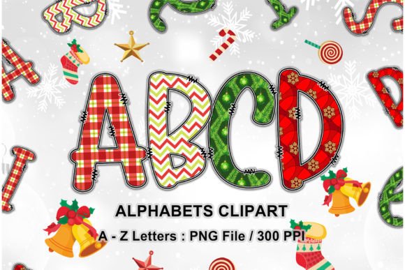 Doodle Christmas Alphabet Letters PNG for Graphics & Crafts