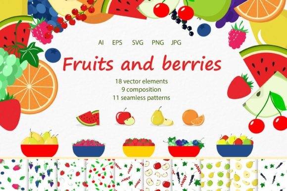 Fruits and Berries Elements, Pattern for Graphics and Crafts