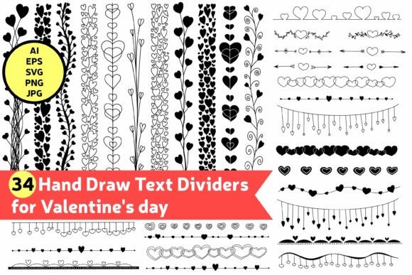 Hand Draw Text Dividers for Valentine s Day Graphics and Illustrations