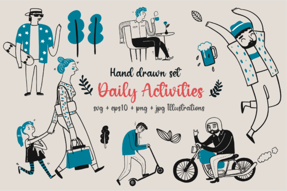 Hand Drawn Daily Life Activities Graphics for Modern Illustrations