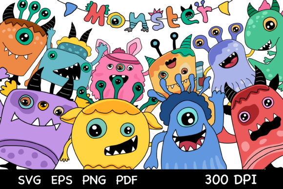 Set of Colorful Cute Monsters: Graphics and Freebies for Editors